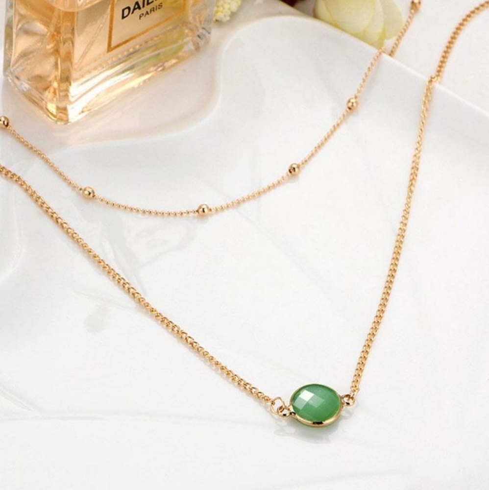 Green Crystal & Gold Tiered Necklace